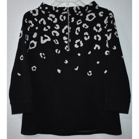 Talbots Small Sweater Abstract Soft Stretch Back Zip Comfy Black White 3/4 Slv - Picture 2 of 16